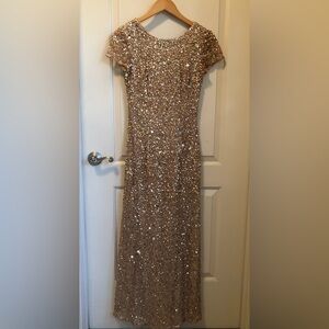 Adrianna Papell Gold Sequin Scoop back gown, champagne, size 4, Long maxi dress